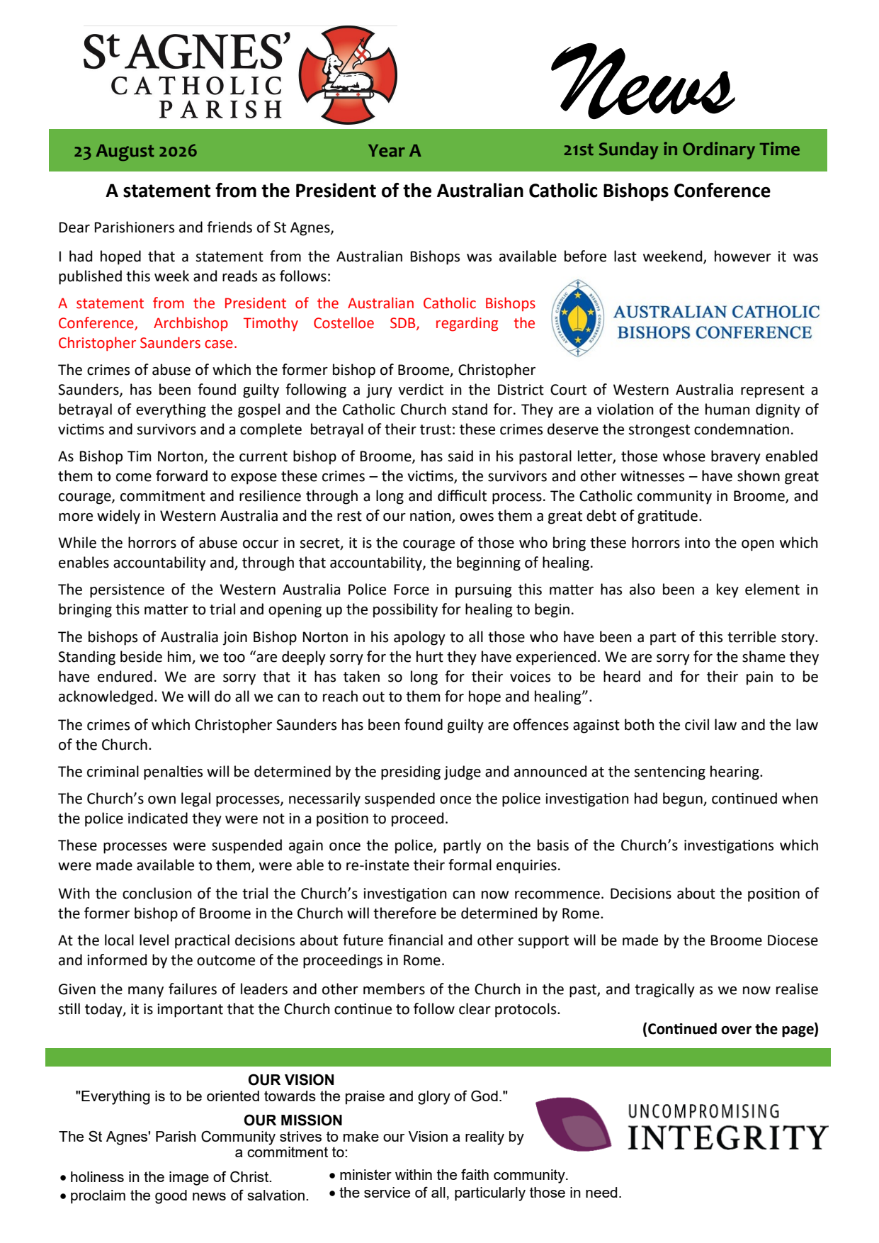 Parish Newsletter 21 August 2026