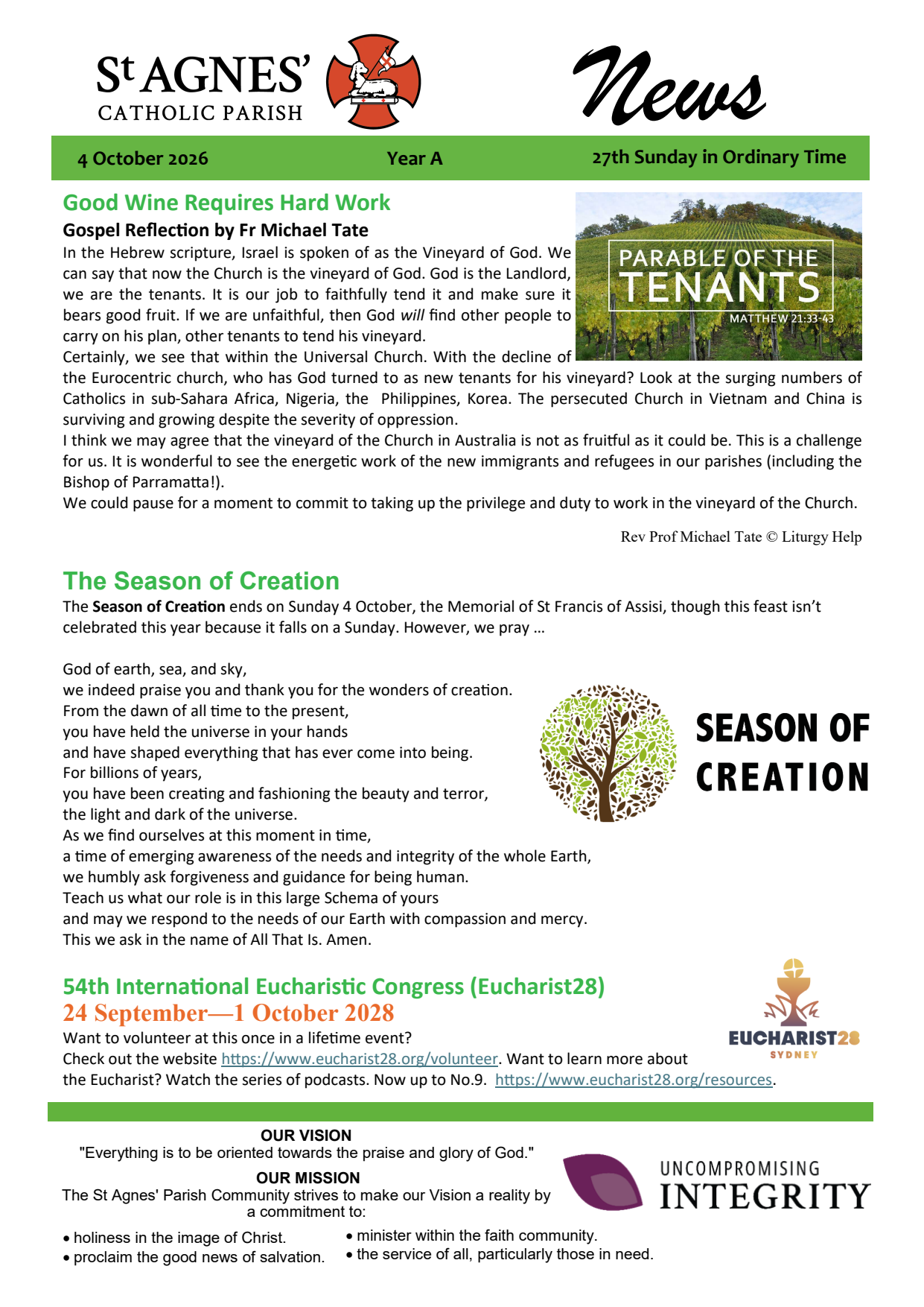 Parish Newsletter 4 October 2026